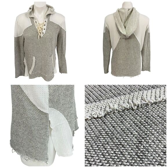Daytrip Sweater Womens Size Medium Hooded Lattice Knit Athleisure Distressed - Picture 5 of 13